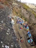 Popular free climbing spot in Japan