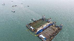 Sunken ferry raised for transport to port after obstacle removed