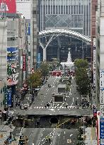 Huge sinkhole disrupts traffic in central Fukuoka