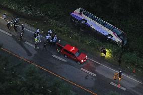 Tour bus falls off road and overturns in Hokkaido, dozens injured