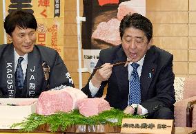 Abe eats wagyu beef
