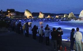 Famous rocks lit up in western Japan