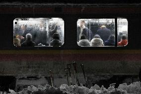 Train stranded by heavy snow in Japan