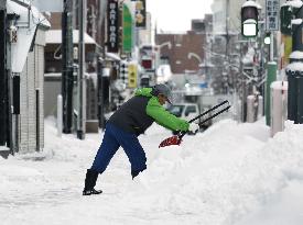 Snow shoveling in northeastern Japan