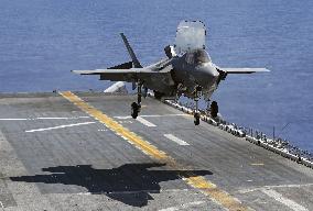 U.S. shows F-35B takeoff exercises aboard amphibious assault ship