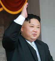 Kim Jong UN at military parade in Pyongyang