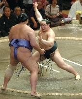 Asashoryu cranks out 8th win at summer sumo