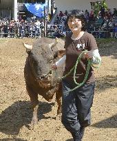 Woman in bullfighting ring in Japan