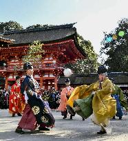 Ancient court football game at Kyoto shrine