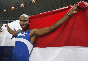 Saladino celebrates after winning gold in men's long jump