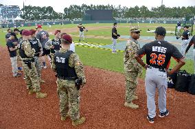 Historic big league game played at U.S. military base