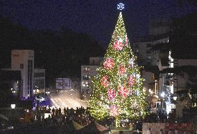 Christmas tree in hot spring resort in Japan