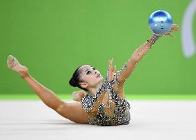 Japan rhythmic gymnast Minagawa performs with ball