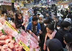 Shoppers at Ameyoko market in Tokyo