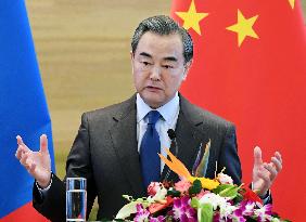 Chinese foreign minister meets press after talks with Mongolian counterpart