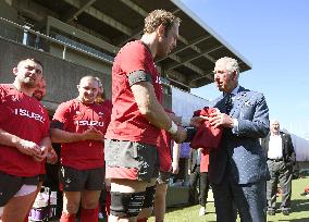 Britain's Prince Charles meets Wales rugby players