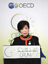 Tokyo Gov. Koike gives lecture at OECD headquarters