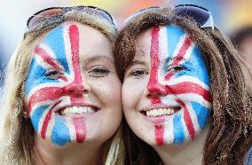 Olympic scenes: Face painted Union Jack