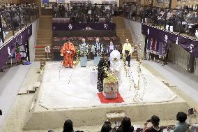 Wedding ceremony on mock sumo ring