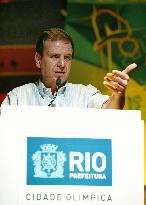 Rio mayor at press conference 100 days before Olympics Games