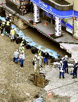 Work continues to fill huge sinkhole in Fukuoka