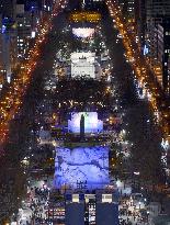 Snow statues lit up prior to start of Sapporo Snow Festival
