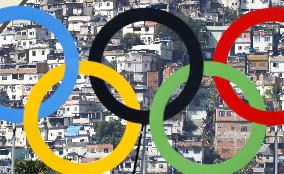 Olympic scenes: Favela behind Olympic rings