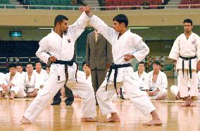 Iraqi karate players give demonstrations for SDF members in Japa