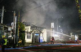 Fire engulfs train station in western Japan