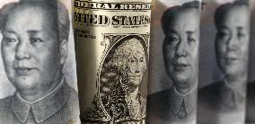 U.S. dollars and Chinese yuan bills