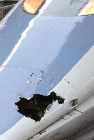(2)Hole found in nose of bullet train, person apparently hit