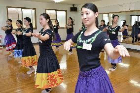 New hula dancers practice ahead of debuts in Fukushima