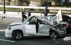 4 killed after car overturns, crashes into highway pillar