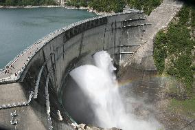 Annual water discharge begins at Kurobe Dam