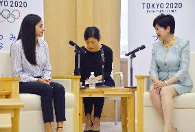 Syrian refugee Olympic swimmer Mardini meets with Tokyo Gov. Koike