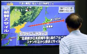 N. Korea fires missile over Japan for 1st time since 2009