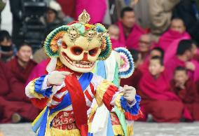 Tibetan Buddhist mask dance performed to celebrate New Year