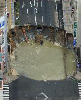 Huge sinkhole disrupts Fukuoka, linked to subway work