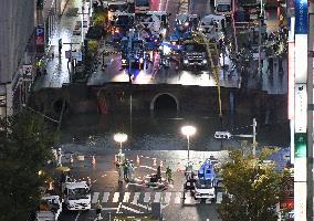 Huge sinkhole at subway construction site causes havoc in Fukuoka