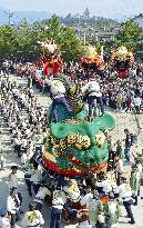 Colorful floats paraded at festival in southwestern Japan