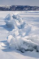 Elevated ice cracks on Lake Kussharo