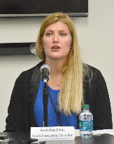 NGO chief at press conference at U.N. headquarters