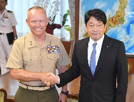 Japan's defense chief, U.S. commander meet over troubled Ospreys
