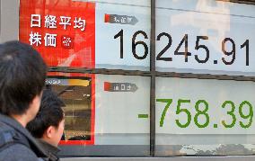 Tokyo stocks plunge on weak U.S. stocks, stronger yen