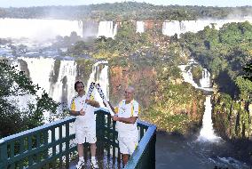 Olympic torch arrives at Iguazu Falls