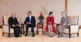 CORRECTED: Emperor, empress welcome Spain's royal couple