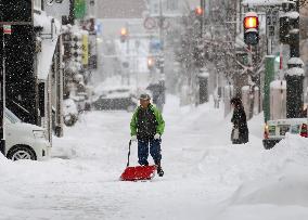 Snow shoveling in northeastern Japan