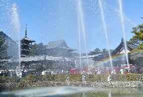 Fire drill held at Horyuji Temple