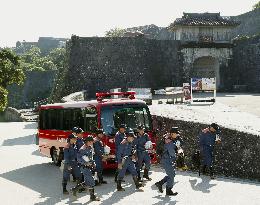 Aftermath of fire at Shuri Castle in Okinawa