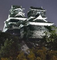 Kumamoto Castle lit up for 1st time since mid-April quakes